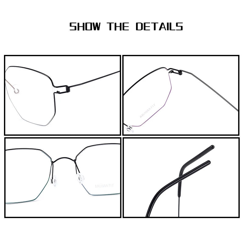 Stylish Black Unisex Full Rim Irregular Polygon Screwless Titanium Eyeglasses Frame 14020 - Lightweight & Durable for Work, Reading & Fashion
