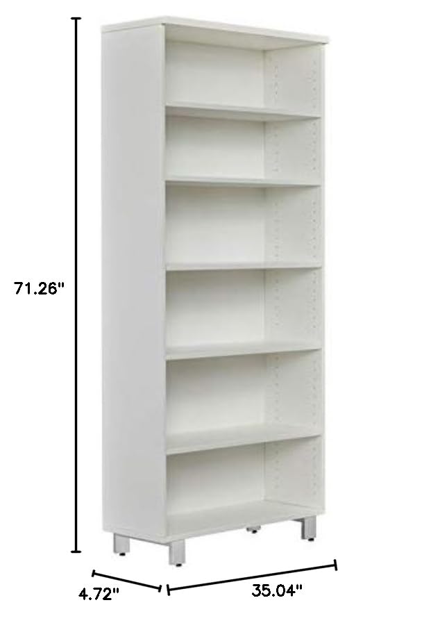 K101 Modern White 6-Shelf Bookcase - Contemporary Unique Furniture for Living Room, Office & Home Library