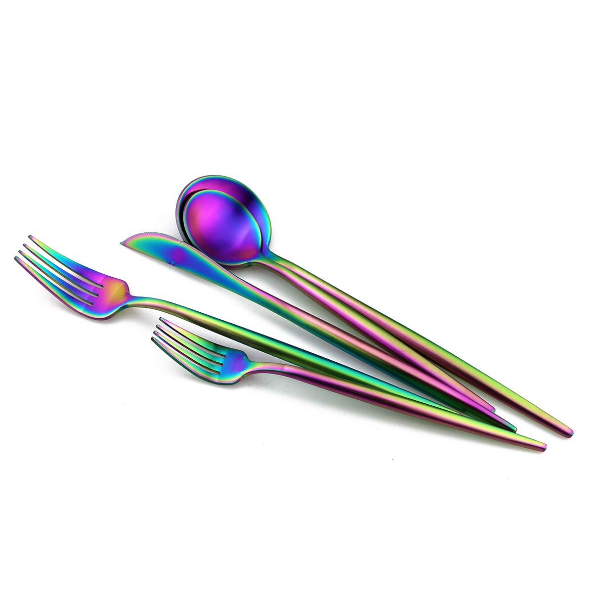 Matte Rainbow Silverware Set - Gugrida 5-Piece 18/10 Stainless Steel Flatware with Satin Finish | Durable Kitchen & Tableware for Camping, Office, School Lunch | Dishwasher Safe Cutlery for Everyday Use & Travel