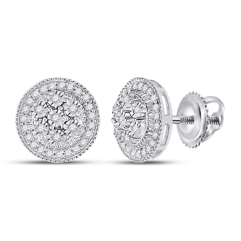 10kt White Gold Women's Round Diamond Cluster Earrings - 1/6 Cttw, Elegant & Timeless Jewelry for Weddings, Parties & Special Occasions