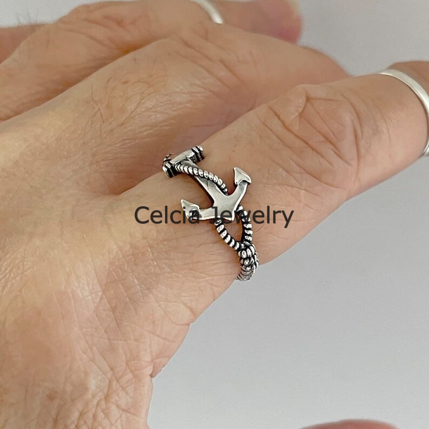 925 Sterling Silver Anchor Ring for Women - Minimalist Rope Band Ring, Faith & Love Jewelry, Boat & Boho Style - Perfect for Mothers Day Gifts, Beach Outfits & Nautical Fashion (Size 7)