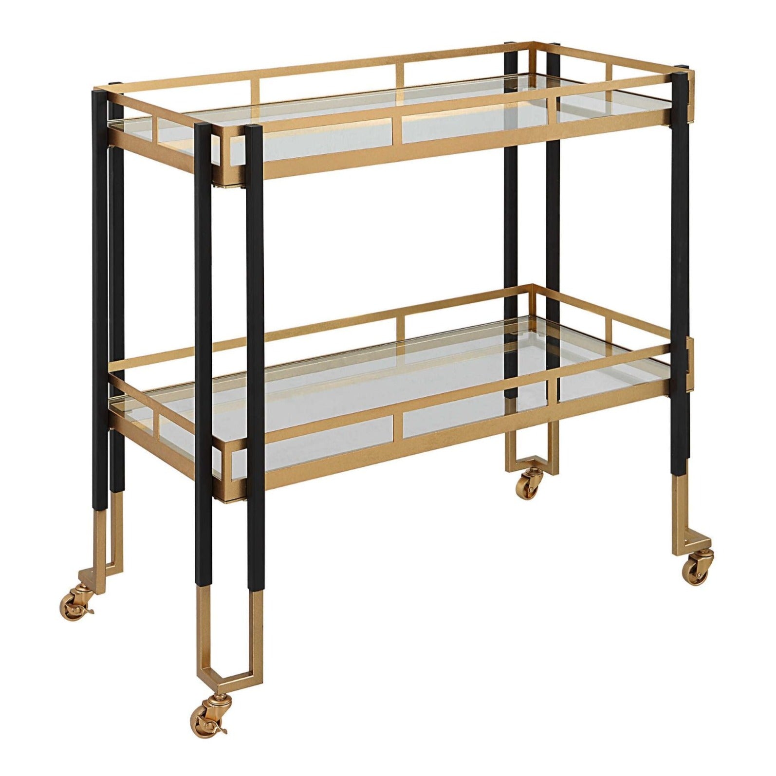 Stylish Black and Gold Bar Cart with Wheels - Modern Home Bar Furniture for Living Room, Patio, or Outdoor Entertaining - Perfect for Cocktail Parties and Home Decor