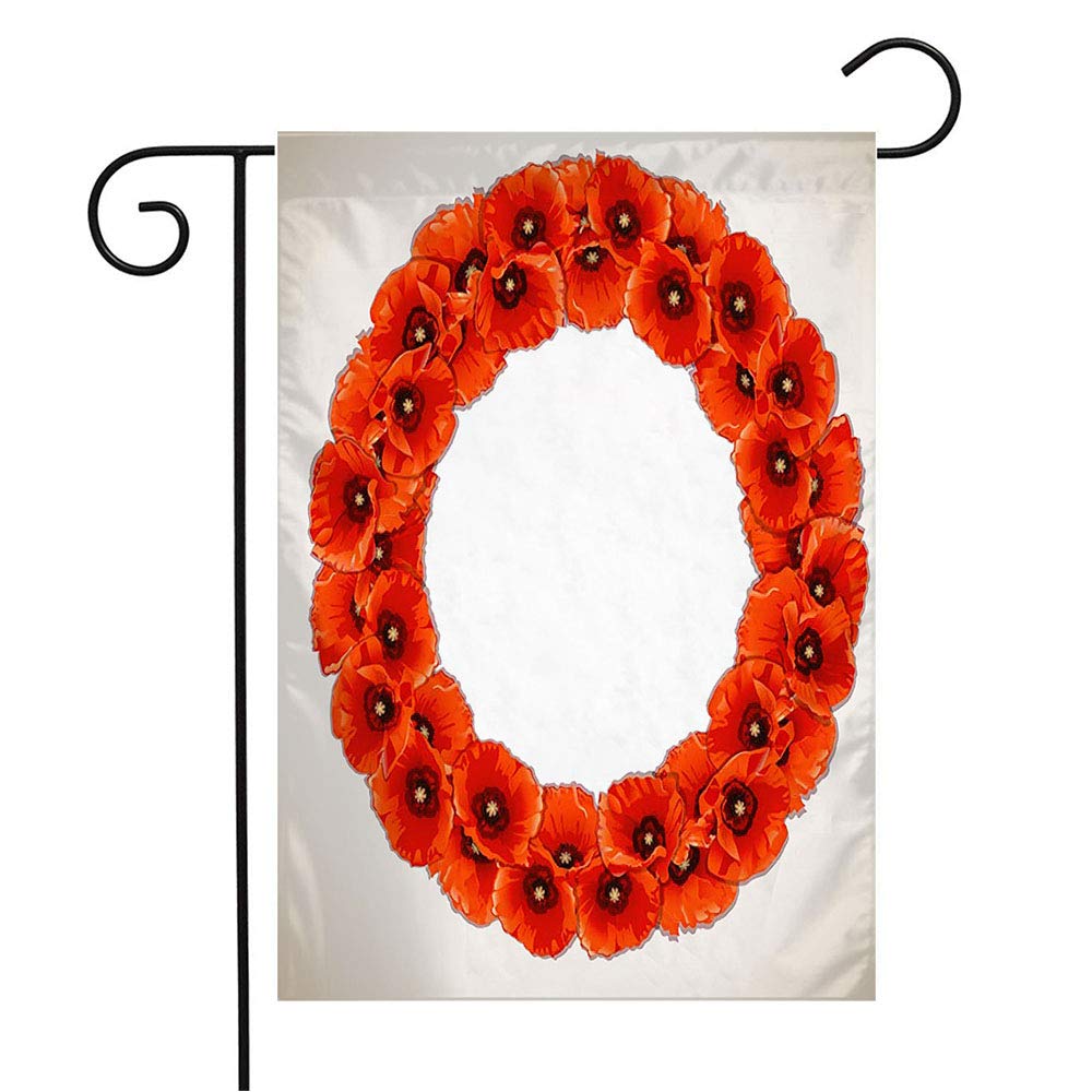 Colorful Remembrance Wreath Garden Flag with Red Poppies - 12x18 Inch Seasonal Outdoor Decor for Patio, Lawn & Home - ANZAC Day Floral Round Flag - Perfect for Memorials, Veterans Day & Garden Decoration