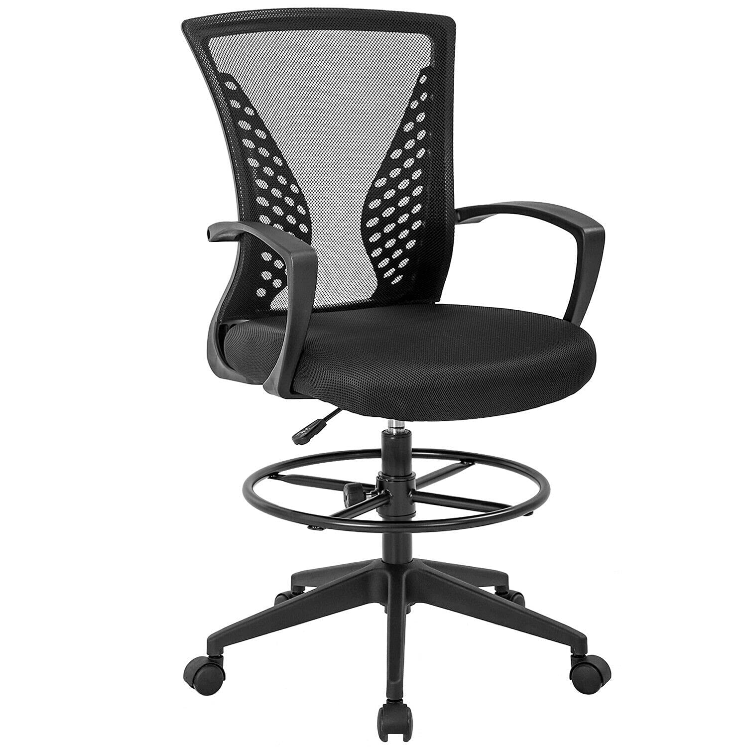 Ergonomic Adjustable Height Tall Office Chair with Arms & Foot Rest - Grey - Perfect for Drafting, Gaming & Long Work Sessions