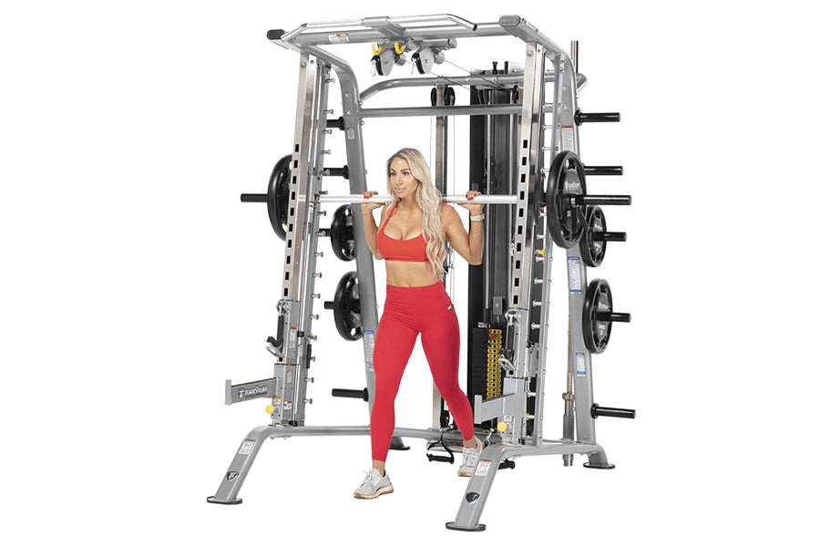 TuffStuff Evolution Smith Machine & Half Cage Set (CSM 725WS) - Home Gym Strength Training Equipment for Weight Lifting & Fitness Workouts