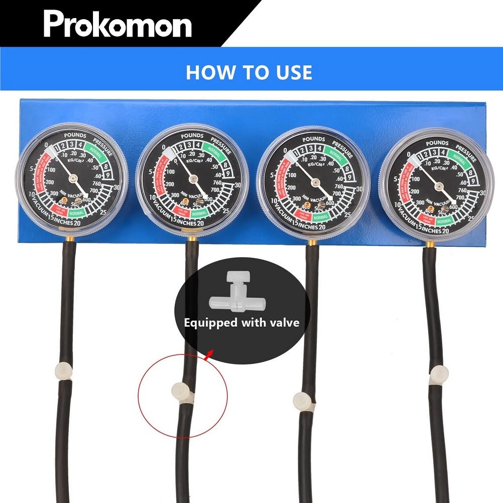 Prokomon 4-Gauge Motorcycle Carburetor Synchronizer Tool - Vacuum Carb Sync Tool for 2 & 4 Cylinder Engines - Perfect for Motorcycle Maintenance & Performance Tuning