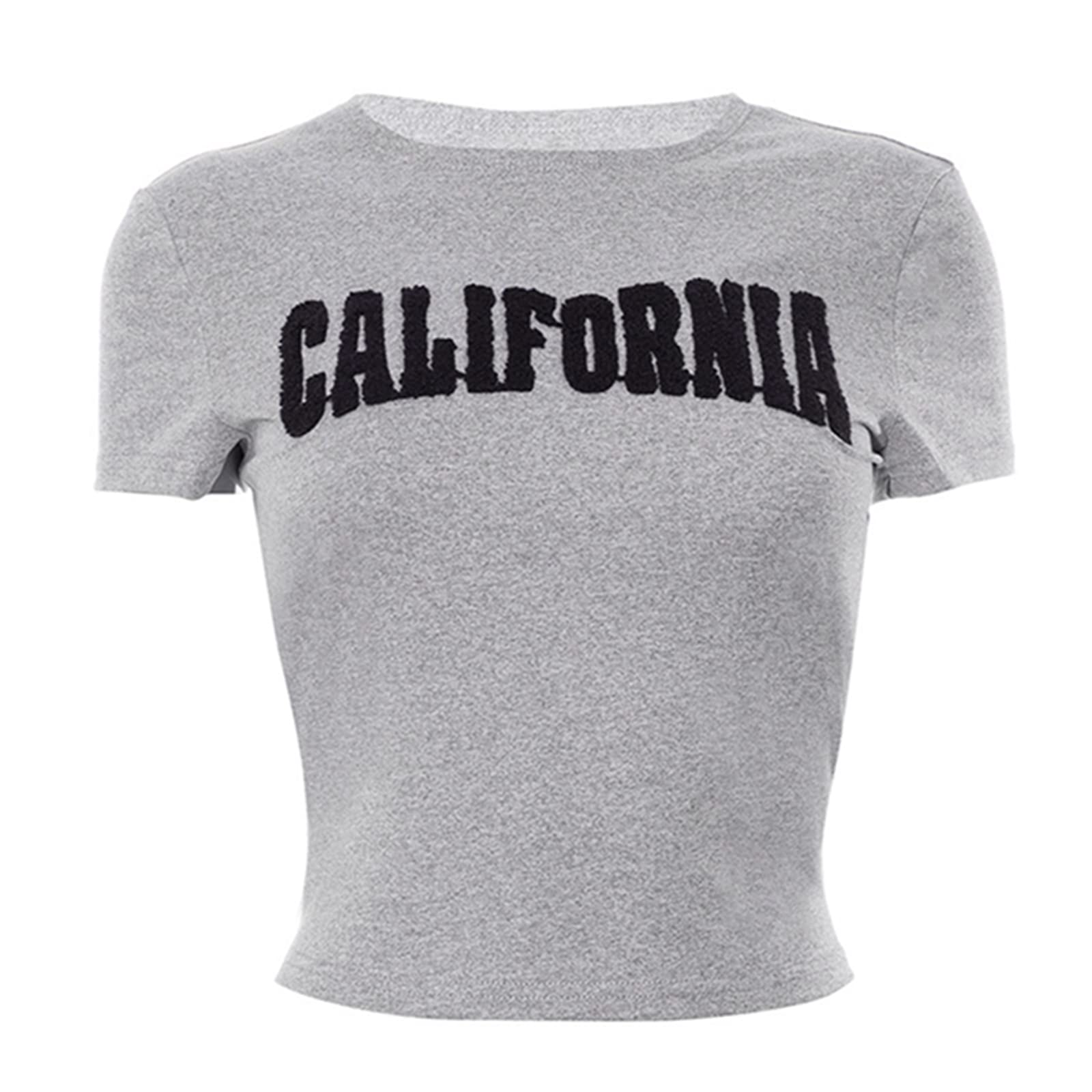 Women's Slim Fit Crop Top T-Shirt - Short Sleeve Crew Neck Graphic Tee with Y2K Letter Print | Perfect for Summer Outfits, Casual Wear, and Street Style Fashion