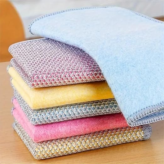 Non-Scratch Dual-Sided Dishwashing Cloths - Reusable Microfiber & Wire Cleaning Rags for Wet/Dry Use | Easy Rinse Kitchen Towels for Pots, Pans, Sinks | Durable Multi-Purpose Cleaning Cloths (6-Pack) - Perfect for Daily Dishwashing, Counter Cleaning & Stainless Steel Care