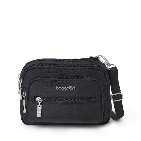 Baggallini Triple Zip Crossbody Bag for Women - Lightweight Travel Purse with Multiple Pockets - Perfect for Everyday Use, Commuting, and Travel Accessories