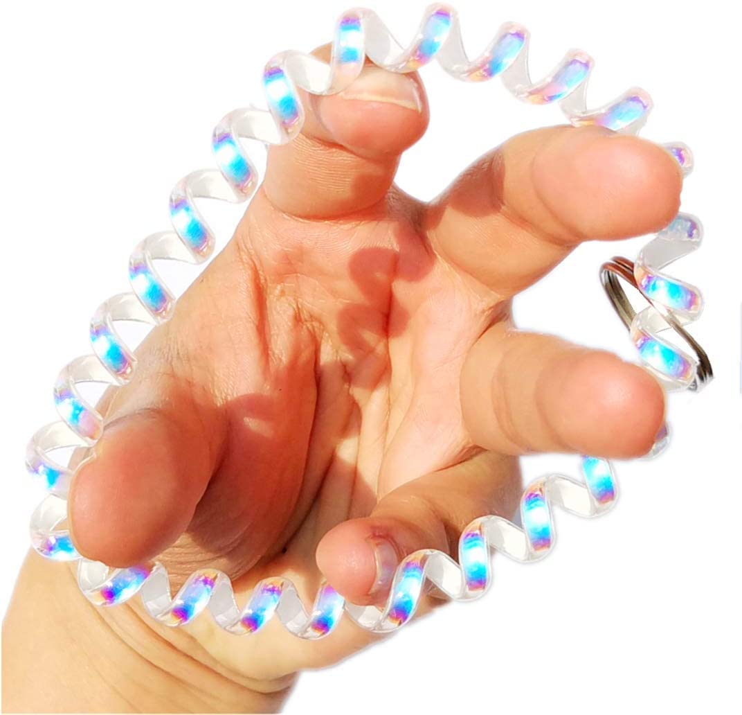 Iridescent Spiral Stretch Keychain Wristband - Pack of 5 Colorful Coil Bracelets for Keys, Jewelry & Accessories Organization - Perfect for Home, Office, Gym & Travel Use