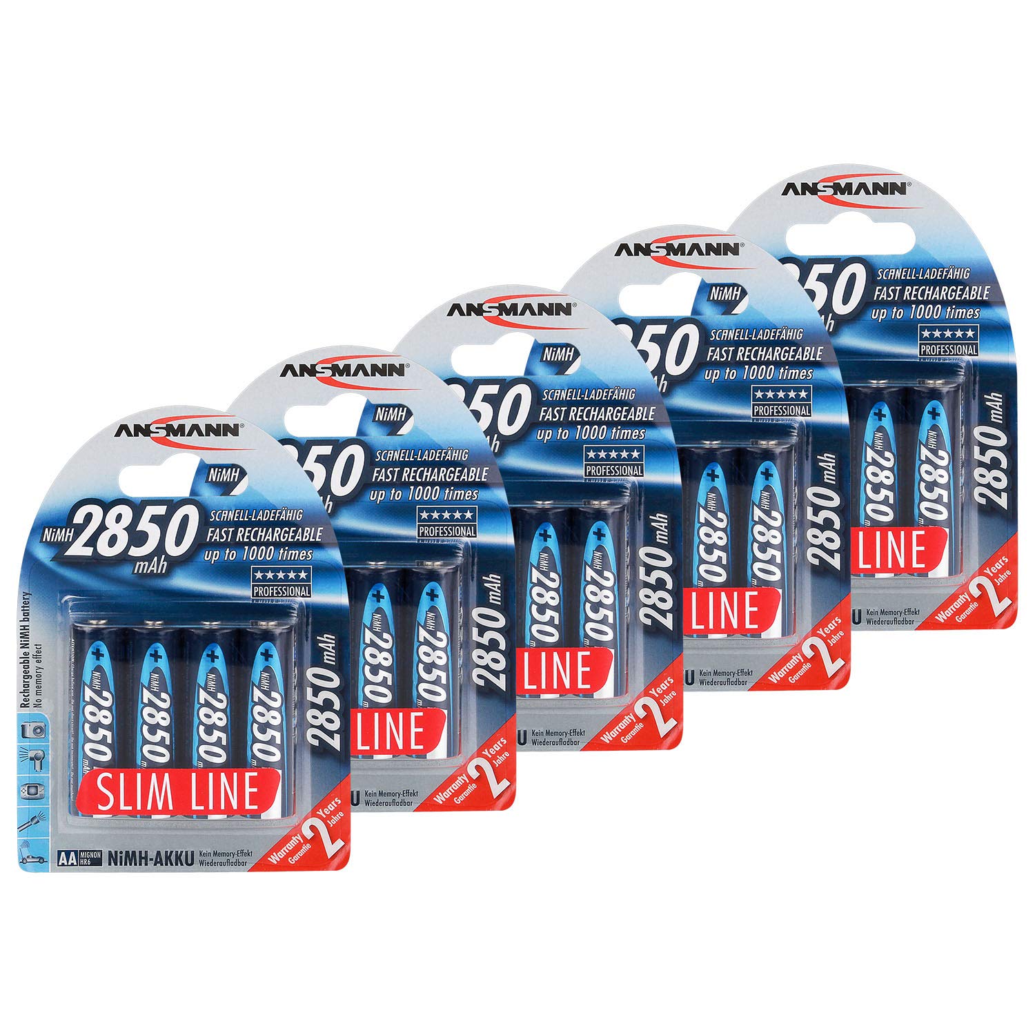 Ansmann 2850mAh AA Rechargeable NiMH Batteries - 20 Pack High Capacity Double A Pre-Charged Batteries for Digital Camera, Flashlight, Game Controller, Solar Lights, Wireless Mouse & Keyboard - Perfect for Home, Office & Outdoor Use