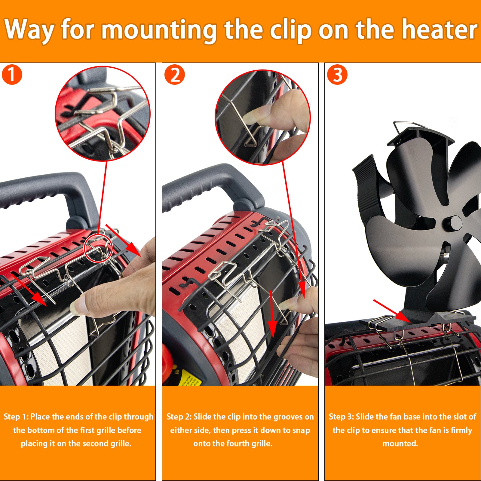 5 Blades Heat Powered Stove Fan for Buddy Heater & Wood Stove - Durable Metal Clip - Perfect for Camping, RV, Cabin & Home Heating