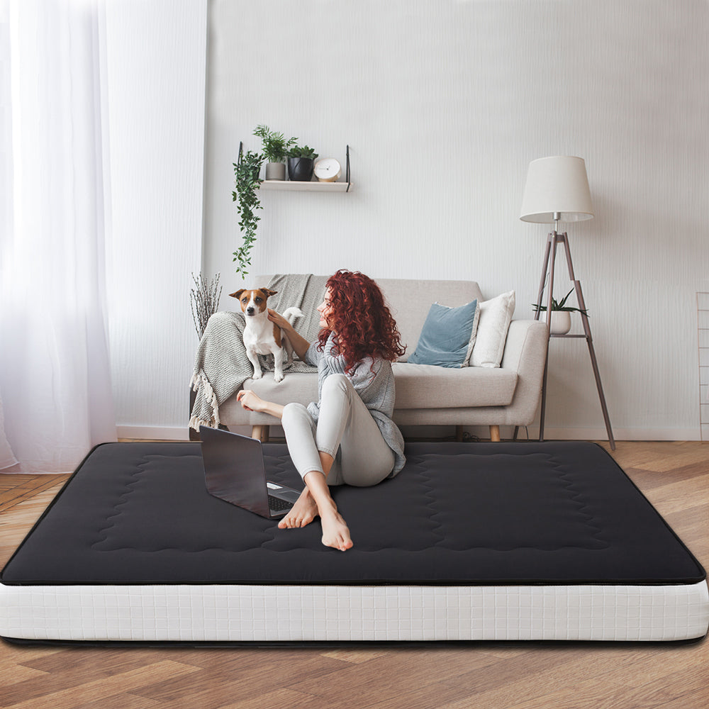 MAXYOYO 8-Inch Super Thick Floor Futon Mattress - Classic Wave Quilted Japanese Style Tatami Bed - Black - Perfect for Small Spaces, Guest Rooms & Minimalist Home Decor