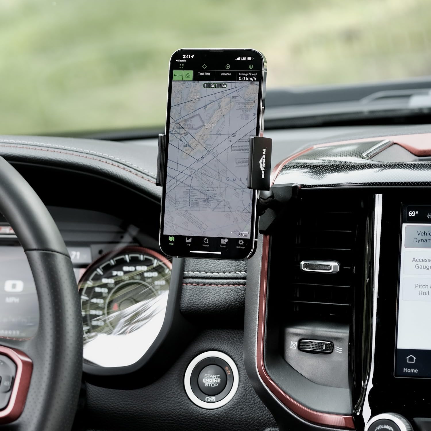 Off-Road Phone Mount Holder for RAM 1500/2500/3500 Trucks (2019-2024 Models) - Durable Car Dashboard & Windshield Mount for Adventure & Daily Commute