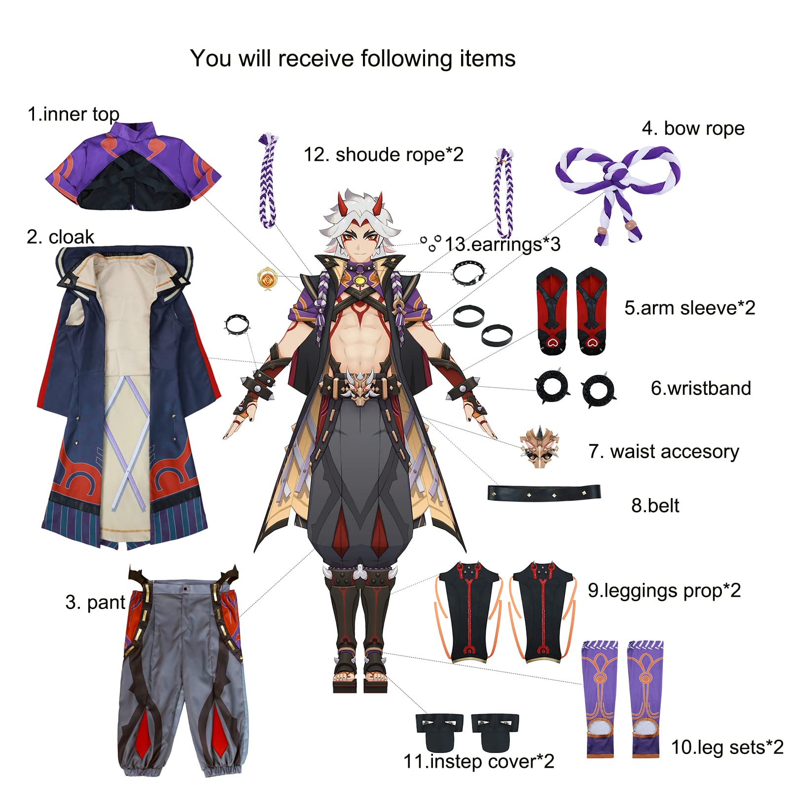 Premium Nuoqi Arataki Itto Cosplay Costume Full Set - XS Size | Official Genshin Impact Character Outfit for Conventions, Halloween & Anime Events