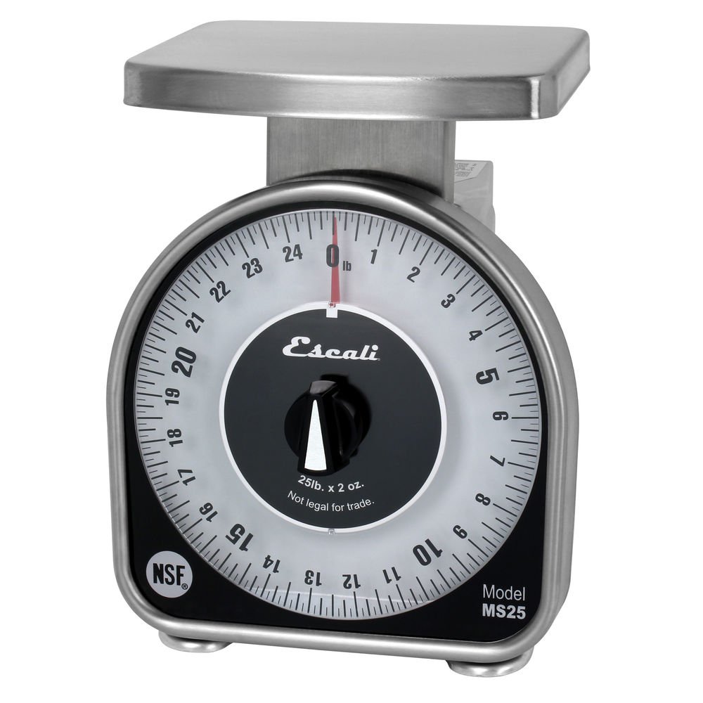 San Jamar Escali MS-Series NSF Listed Commercial Dial Scale - 25 lb Capacity, Silver Finish - Perfect for Restaurants, Kitchens & Food Service Businesses