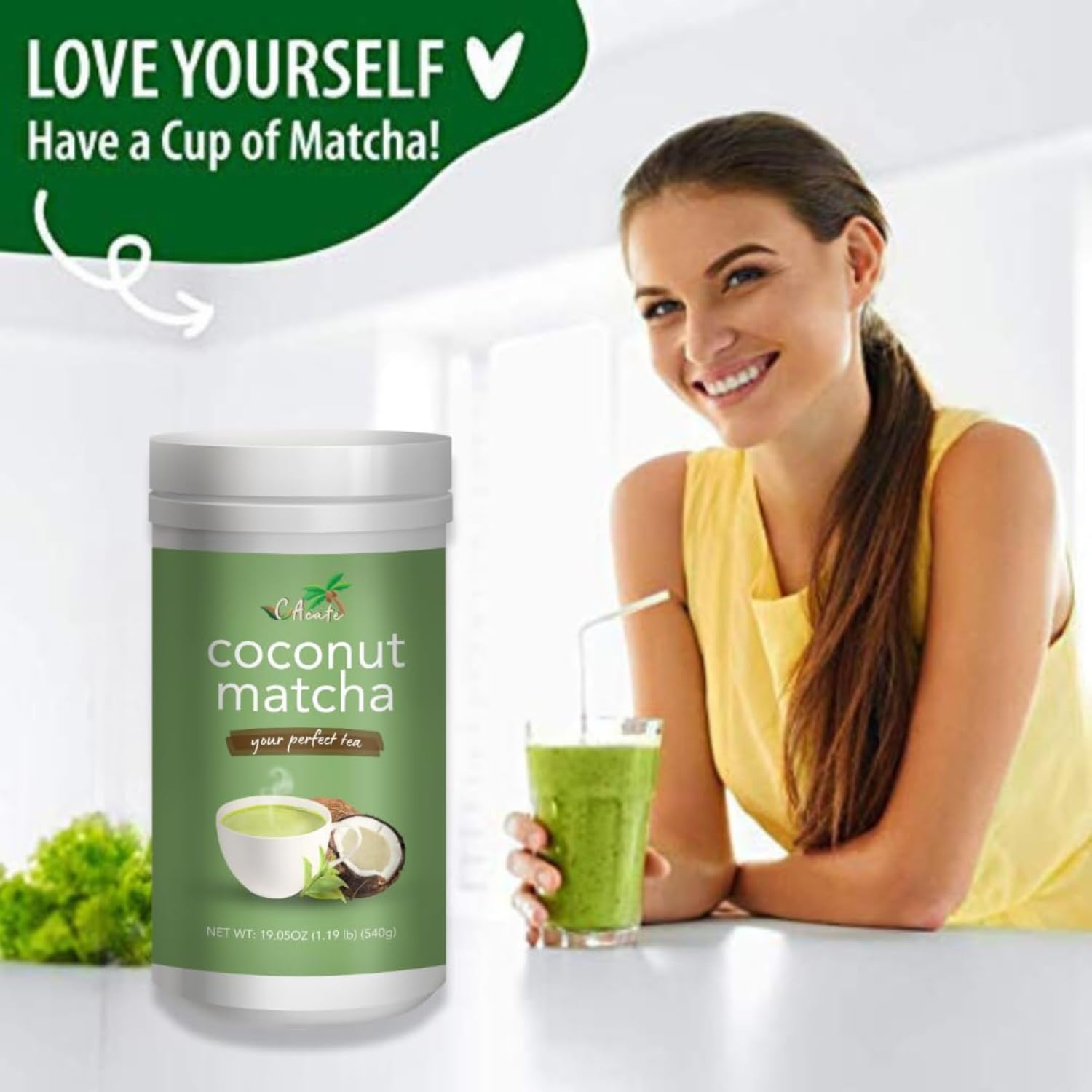 Organic Coconut Matcha Green Tea Latte Mix - Instant Japanese Health Drink Powder for Hot or Iced Tea - Creamy & Sweet with Reduced Sugar - Non-GMO, No Artificial Flavors - Perfect for Home, Office & Cafe Use | 6-Pack