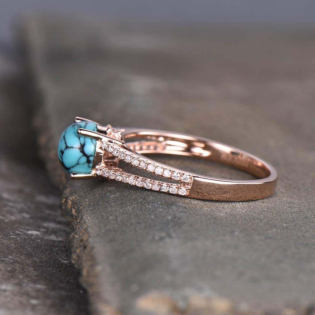 7mm Turquoise Engagement Ring for Women - Man Made Diamond CZ Wedding Band, Round Cut Half Eternity Ring - Perfect for Proposals, Anniversaries & Special Occasions
