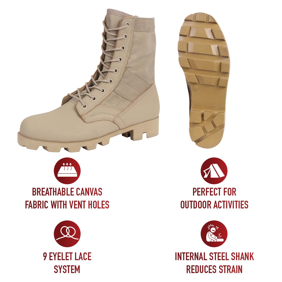 Rothco Military Jungle Boots - Durable Work & Hiking Boots for Men, Tactical Outdoor Footwear - Perfect for Camping, Hunting & Outdoor Adventures