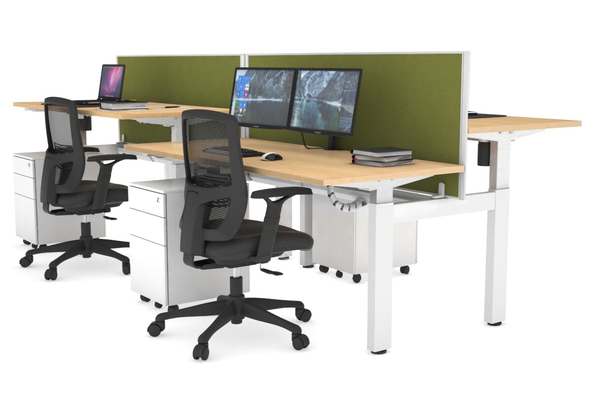 Adjustable Height 4-Person H Bench Workstation - White Frame [1400L x 700W] for Office, Classroom, or Collaborative Workspace