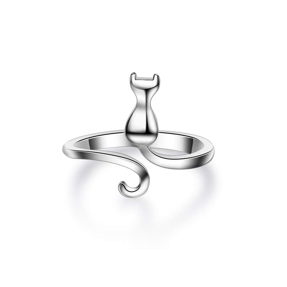 NewZenro Sterling Silver Cat Open Toe Ring - Adjustable Promise Band Jewelry for Women, Teen Girls, Pet Lovers | Perfect Birthday Gift, Engagement Ring, Fashion Statement for Cat Owners & Animal Lovers