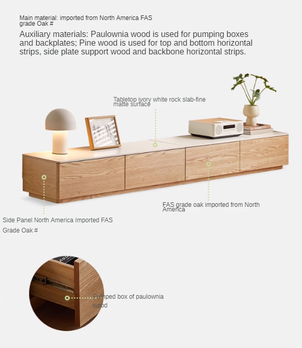 Solid Oak Wood Modern Rock Slab TV Stand - Stylish Floor TV Cabinet for Living Room, Bedroom & Home Theater