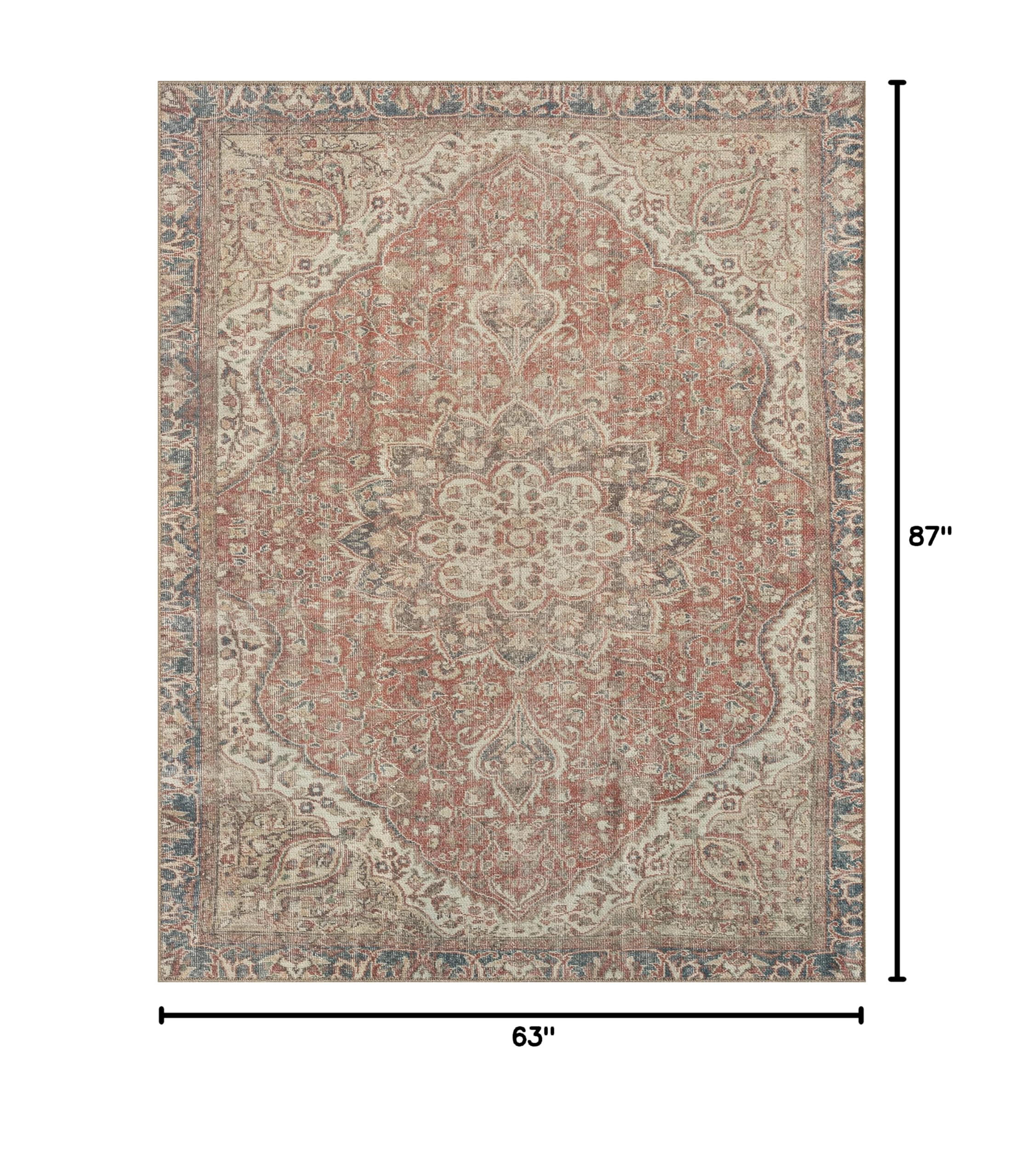 5x7 Machine Washable Traditional Area Rug - Soft Living Room, Dining Room, Bedroom Carpet | Indoor Entryway Runner | Perfect for Home Decor & High Traffic Areas
