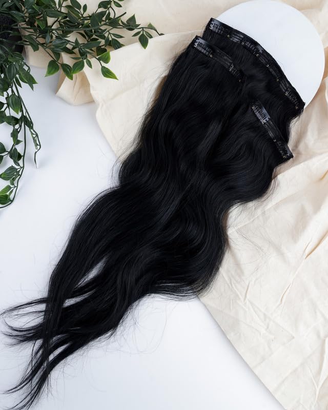 Happy Heads Classic 3 Set Volumizer Clip-in Hair Extensions - 18 Inch Jet Black 100% Human Hair for Women & Girls | Perfect for Weddings, Parties & Daily Styling