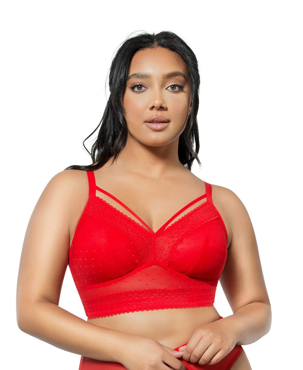 Parfait Mia Dot Wire Free Padded Mesh Bralette - Comfortable Lace Bralette for Women, Racing Red | Perfect for Yoga, Lounge Wear & Everyday Comfort
