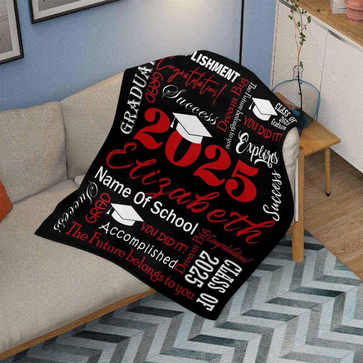 Personalized Graduation Blanket 2025 - Custom College Throw for Her, Him, Men & Women - 30x40 Inch Black & Red Graduate Gift - The Future Belongs to You - Perfect for Dorm Rooms, Graduation Parties & Alumni Celebrations
