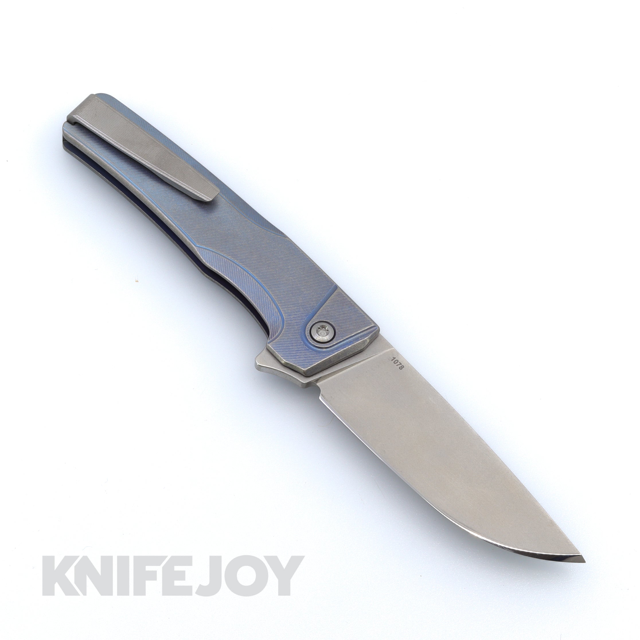 MachineWise Sonora Button Lock Folding Knife - 20CV Steel Blade with Ice Blue Fine Step Texture, Grade 5 Titanium Handles & Brass Bolster | EDC, Outdoor Camping, Survival Tool