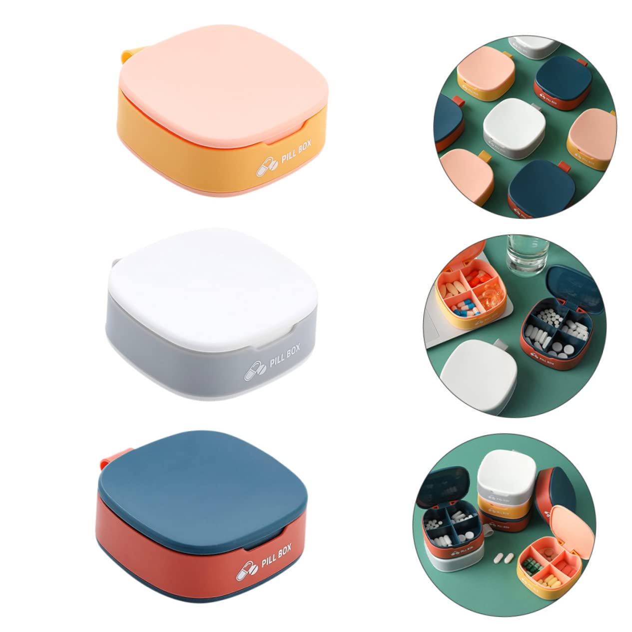 3-Piece Travel Pill Organizer Box - Portable Medicine Container Case for Daily Pills, Vitamins & Supplements - Compact Flat Design Perfect for Travel, Work & Gym