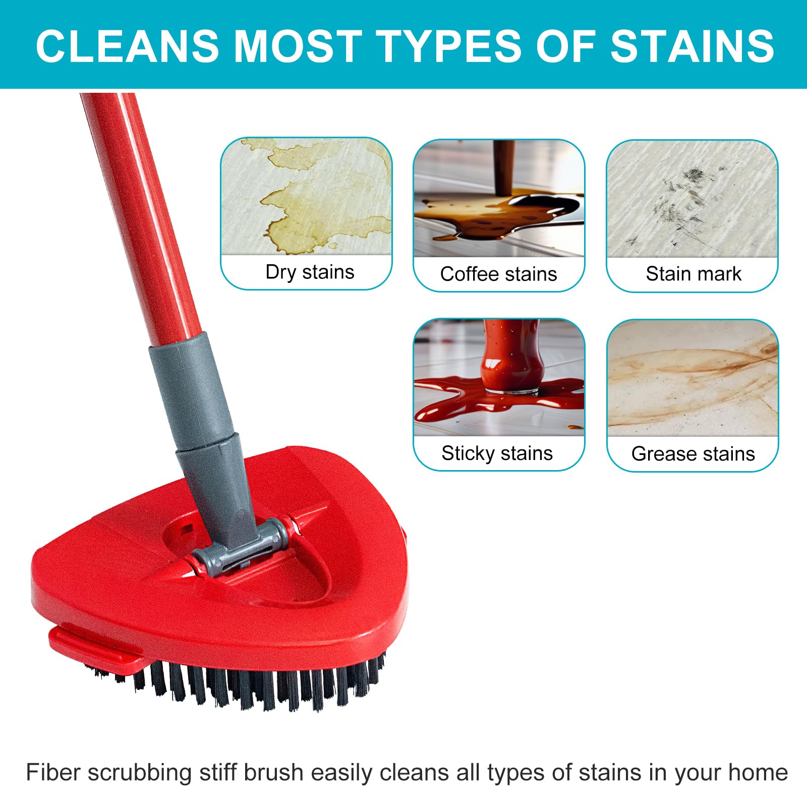OCeda EasyWring Spin Mop Replacement Parts Set - 2 Microfiber Mop Refills, 4-Section Adjustable 30-58in Iron Handle, Mop Head Cover & Scrubber Head - Compatible with 1 Tank System - Perfect for Hardwood Floors, Tile & Kitchen Cleaning
