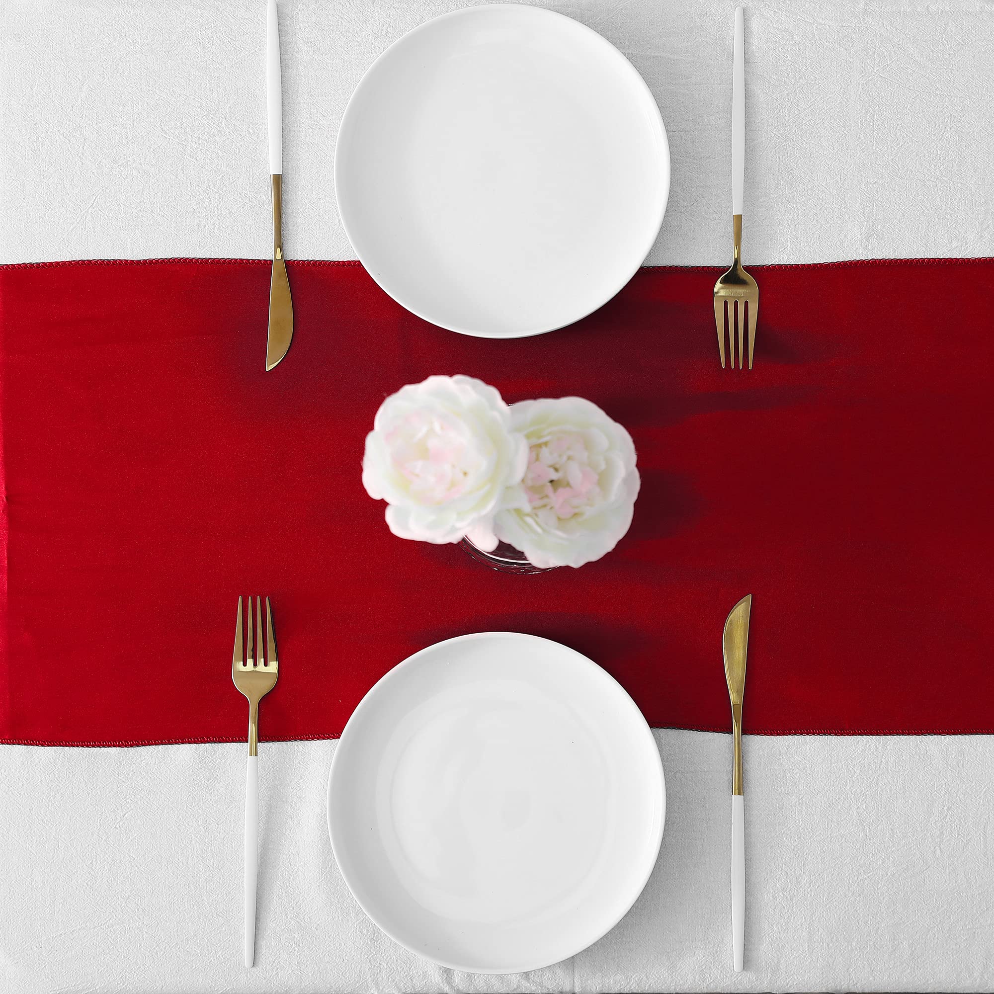 10 Pack Red Satin Table Runners 12x108 Inch for Wedding Decor