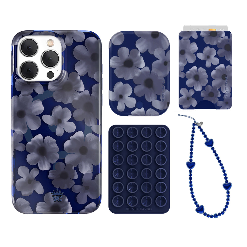 Midnight Blossom iPhone Wallet Case with Card Holder - Slim Protective Phone Cover for iPhone 13/14/15 Pro Max - Perfect for Everyday Use, Travel & Hands-Free Convenience