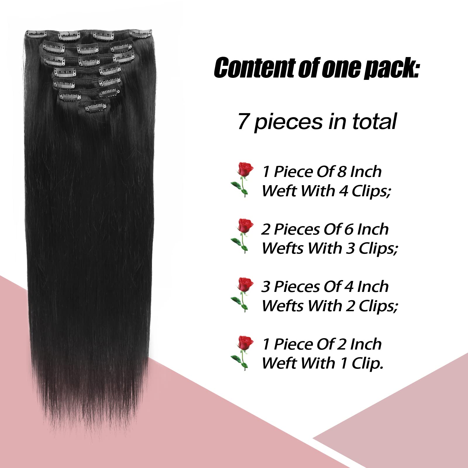 Sixstarhair Clip-in Hair Extensions for Black Women – 22 Inch Silky Straight Brazilian Remy Human Hair (120g, 7-Piece Set with 17 Clips) – Natural Black Double Weft Extensions for Length & Volume | Perfect for Daily Wear, Parties & Special Occasions