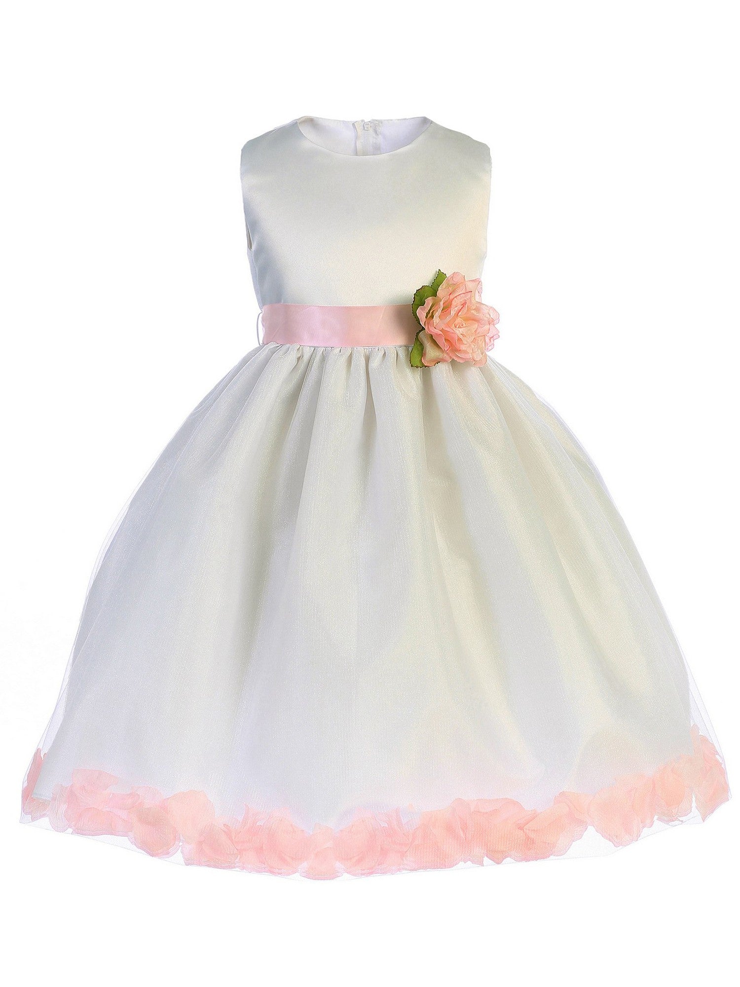 Ivory Pink Floating Petals Junior Bridesmaid Dress for Big Girls - Size 7-12 | Perfect for Weddings, Prom & Special Occasions