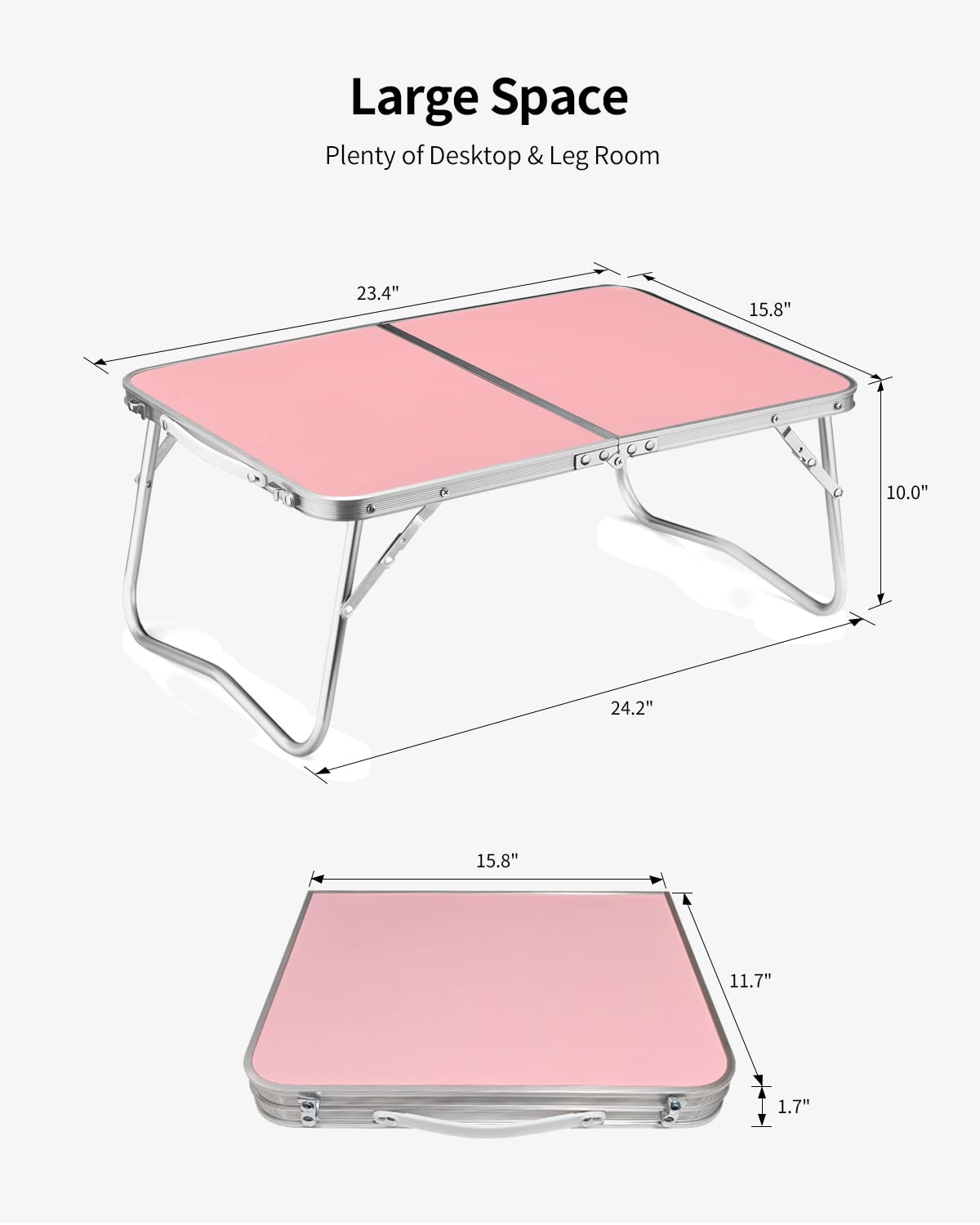 Foldable Laptop Desk with Storage - Portable Bed Tray Table for Breakfast, Study, Reading & Drawing - Compact Folding Design for Home, Office, Dorm & Outdoor Picnic Use (Pink)