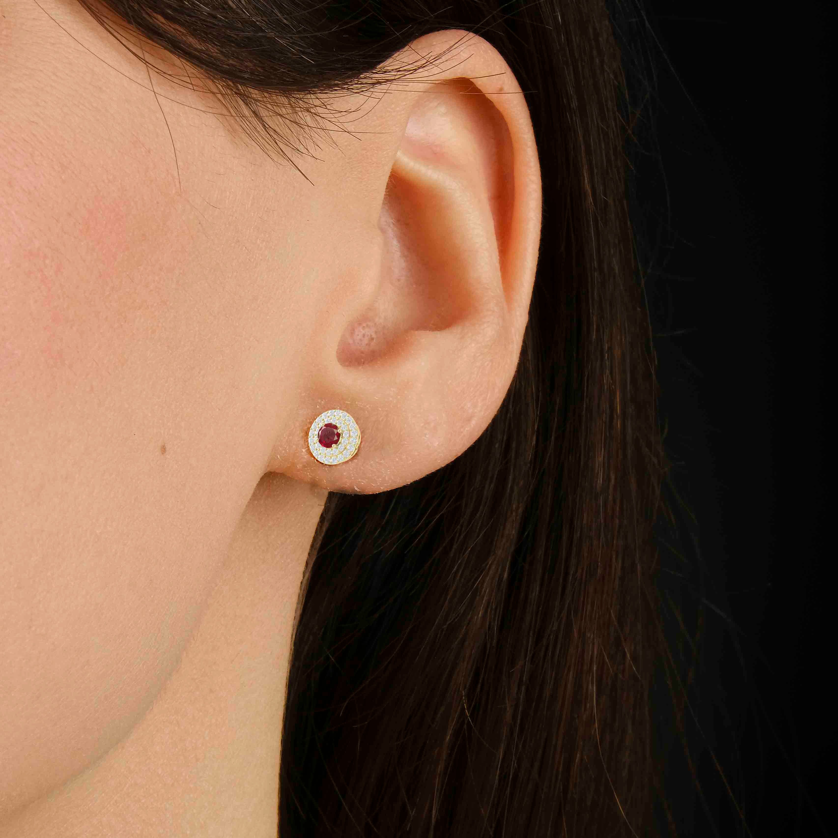 5MM Round Natural Ruby Halo Stud Earrings with Push Back - Elegant Jewelry for Women, Perfect for Weddings, Parties & Daily Wear