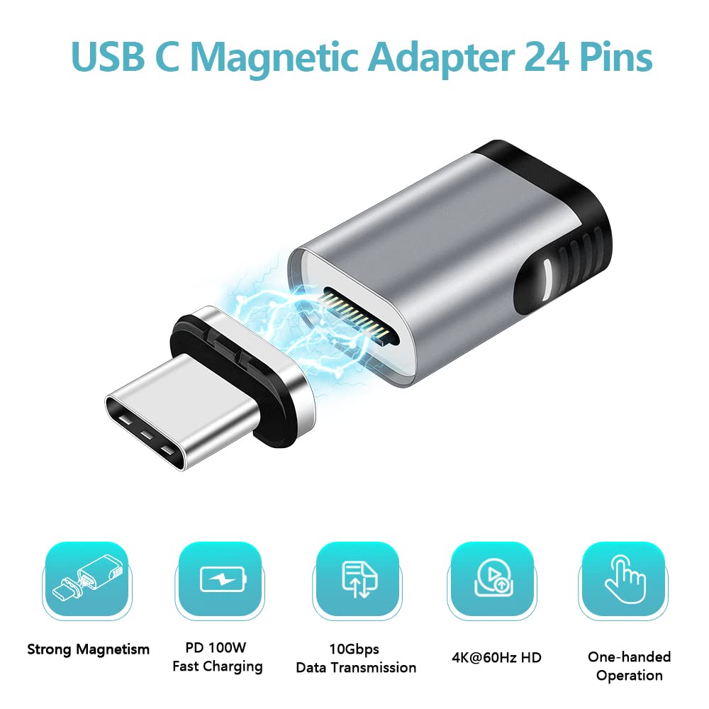 USB C Magnetic Adapter 24-Pin Straight Connector + USB C to USB Adapter - Fast Data Transfer Compatible with MacBook Pro/Air & Type C Devices - Perfect for Office, Travel & Home Charging