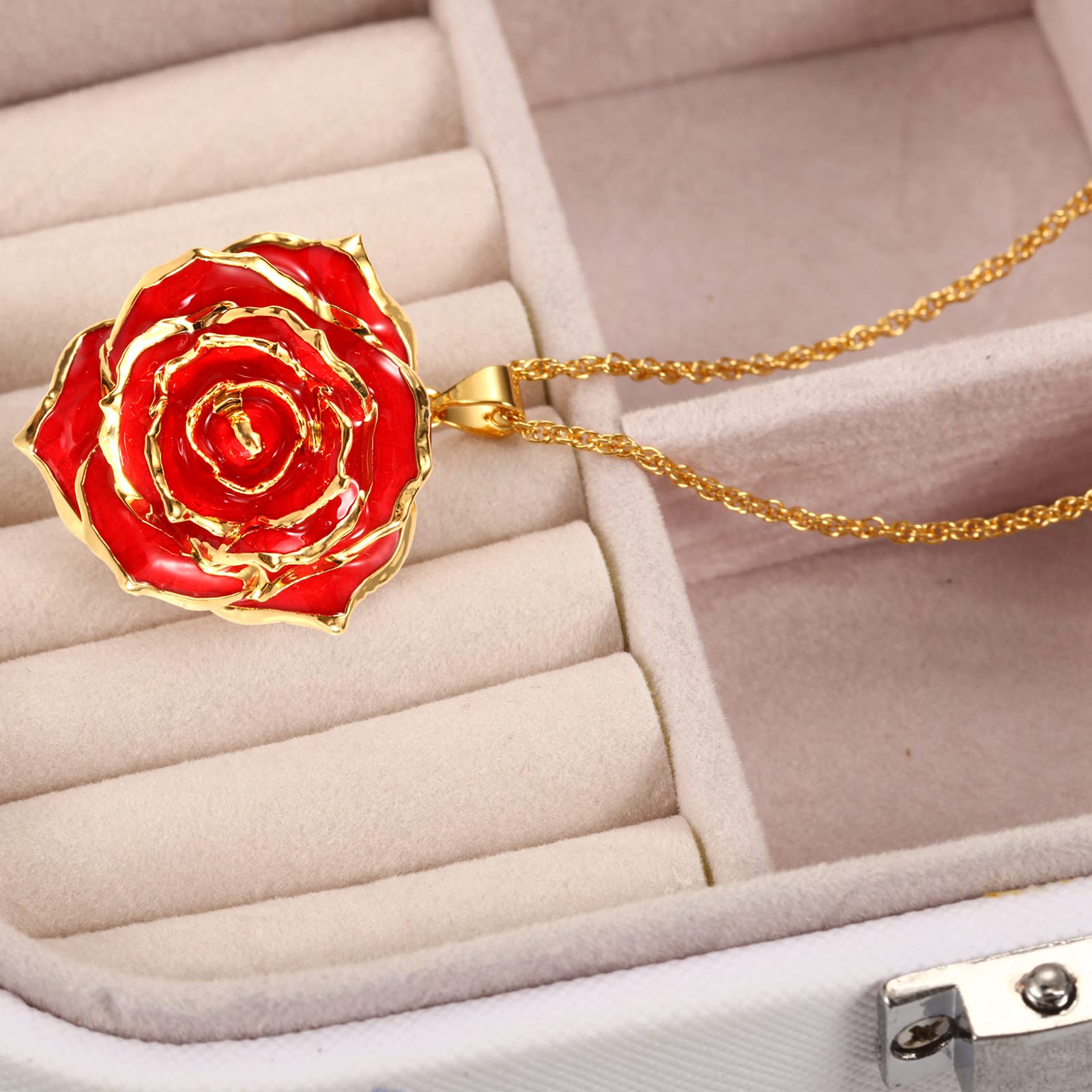 AliveRose 24K Gold Dipped Real Rose Pendant Necklace for Women - Elegant Jewelry Gift for Mother's Day, Anniversary, Birthday & Christmas - Perfect for Her, Mom, Wife or Girlfriend | Romantic Occasions, Date Nights & Special Celebrations