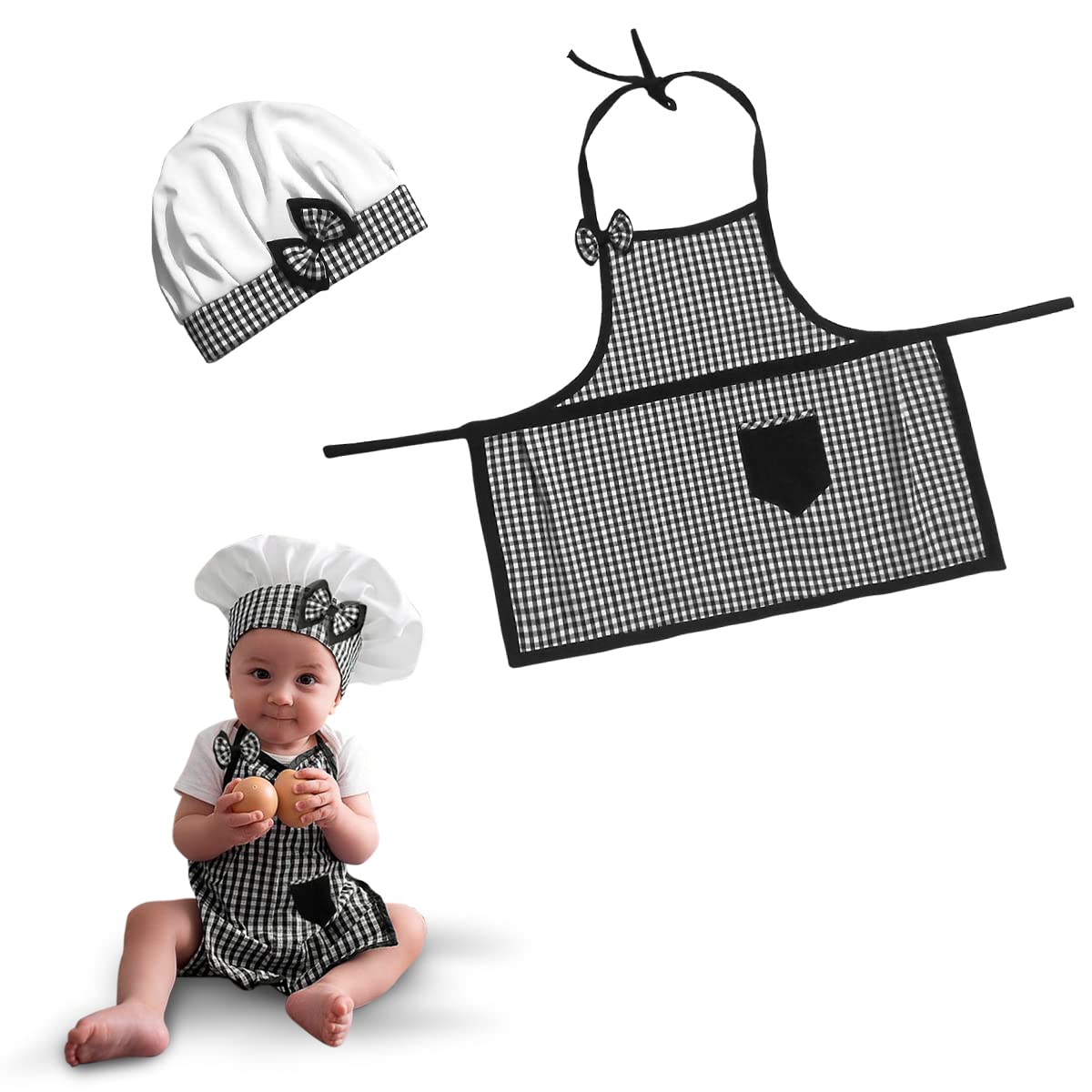 **Root & Craft Polyester Kids Birthday Photoshoot Dress - Masterchef Style (Black & White, 6-12 Months) - Perfect for Baby's First Birthday, Family Photos & Special Occasions**
