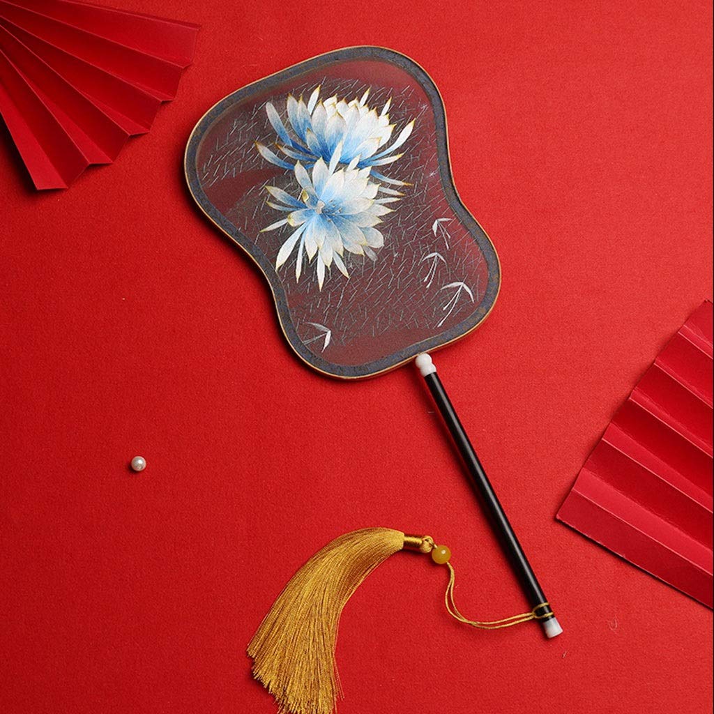 Elegant Handmade Double-Sided Silk Embroidery Folding Fan - Traditional Chinese Palace Round Fan for Women, Hanfu Dance, Home Decor & Gift Giving | Vintage Retro Style Hand Fan for Weddings, Cosplay & Cultural Events