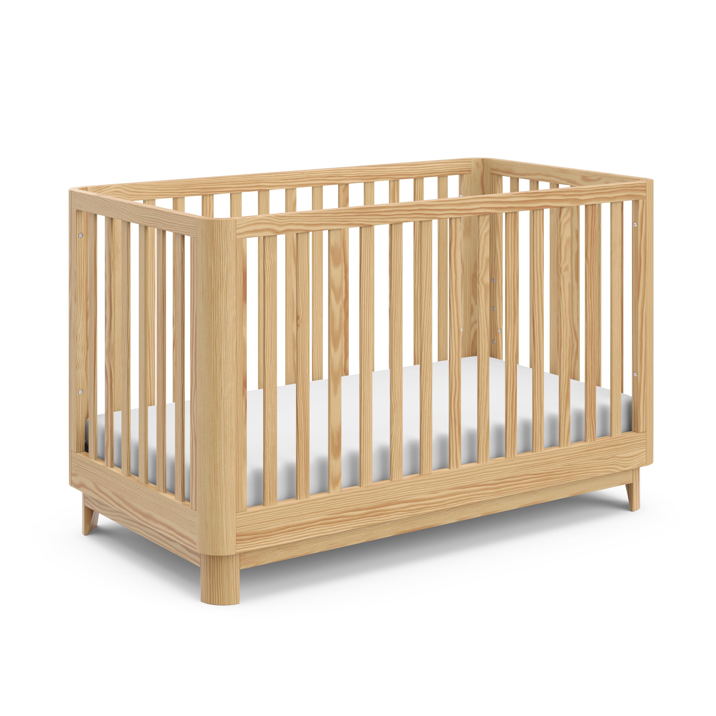 Storkcraft Santos 3-in-1 Convertible Crib in Natural Finish – GREENGUARD Gold Certified Safe Nursery Furniture | Converts to Toddler Bed & Daybed | Fits Standard Full-Size Crib Mattress | Modern Baby Crib with Rounded Posts | Perfect for Nursery, Bedroom & Daycare Use