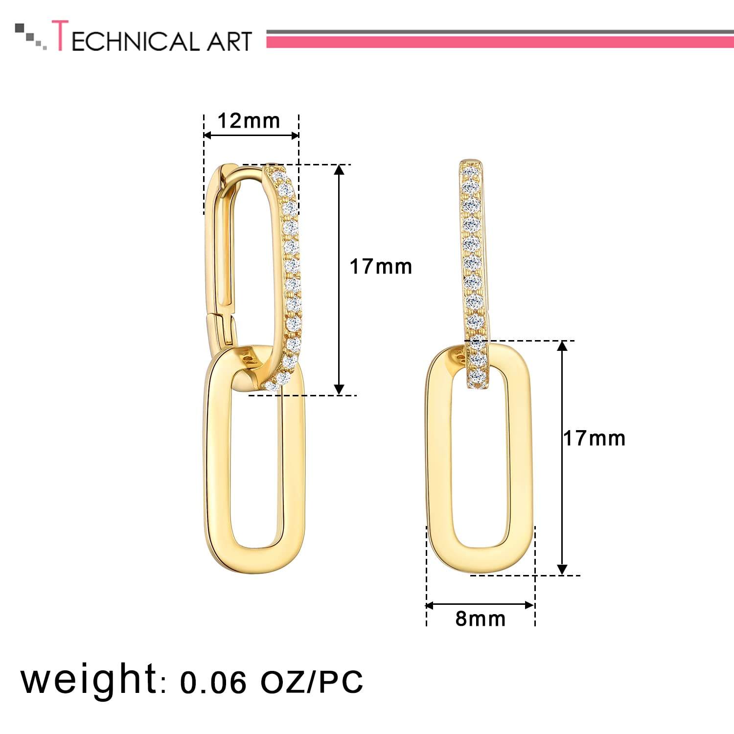 LILIE&WHITE 14K Gold Pave Cubic Zirconia Convertible Hoop Earrings for Women - Paperclip Link Chain Drop Dangle Rectangle Earrings Set | Perfect for Parties, Weddings & Everyday Elegant Jewelry