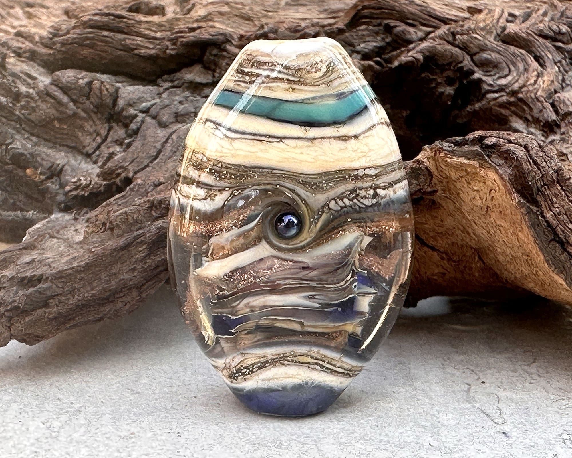 Handmade Blue Organic Lampwork Glass Focal Bead - SRA Certified Artisan Jewelry Component for Necklaces, Bracelets & DIY Crafting
