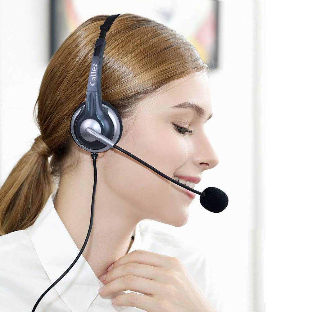 Callez Wired Mono Headset for Call Centers - RJ9 Phone Headset with Noise Canceling Microphone | Compatible with ShoreTel 480, Plantronics T10, Polycom, Zultys, Toshiba, NEC DT300 & Landline Deskphones (C300A2) | Perfect for Office, Customer Service & Remote Work