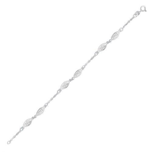 14K White Gold Filigree Marquise Stationed Anklet - 10 Inch Adjustable Ankle Bracelet for Women, Perfect for Weddings, Parties & Everyday Wear
