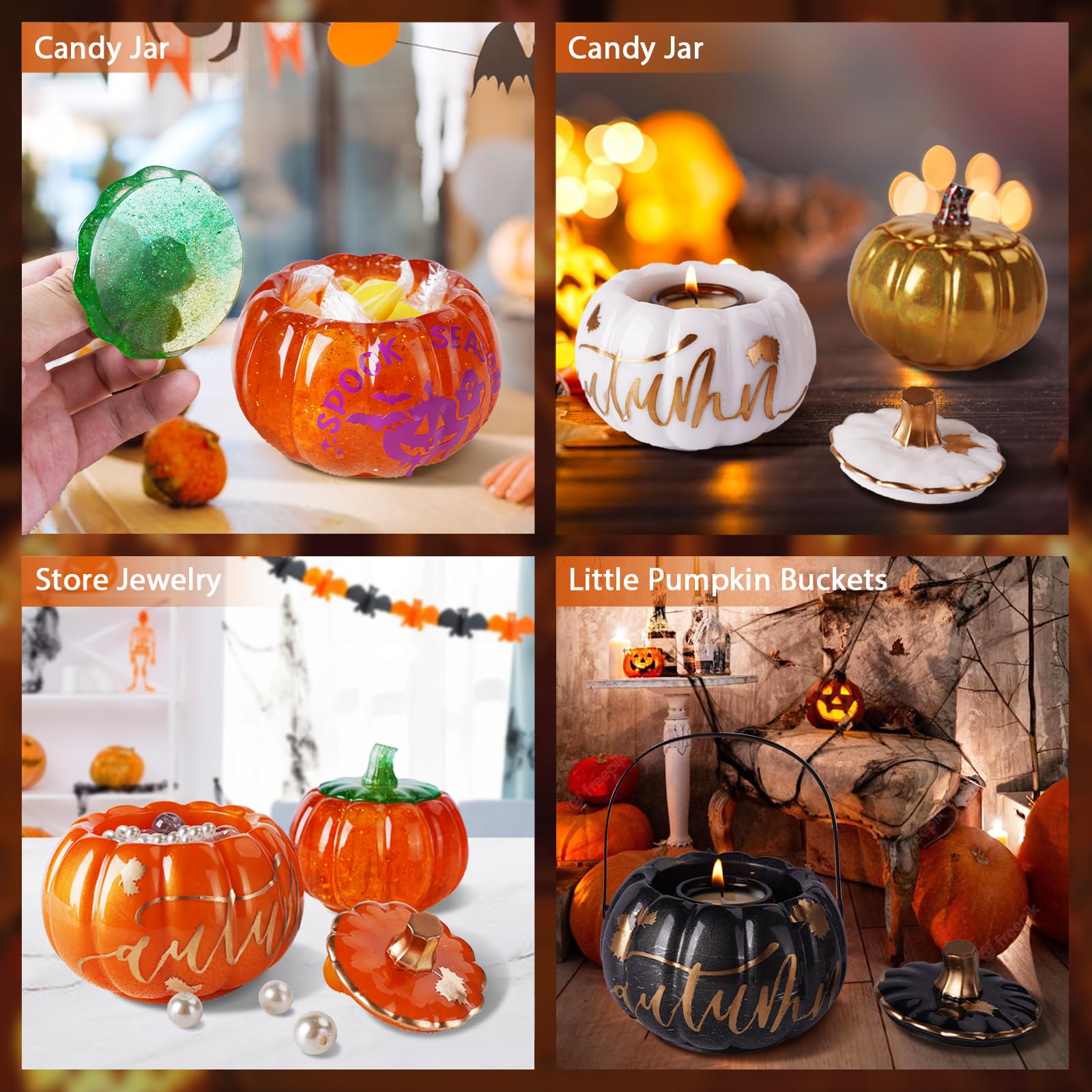 LET'S RESIN Pumpkin Jar Silicone Molds for Resin Art - Halloween & Autumn Decor, Storage Box for Candles, Jewelry, Trinkets - Perfect for DIY Crafts, Home Decor, and Holiday Gifts