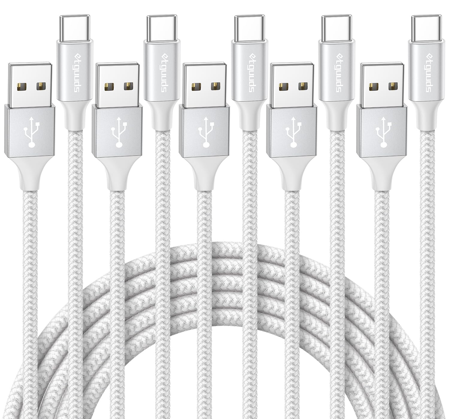 5-Pack 6ft White USB C to USB C Fast Charging Cable - Braided Durable Type C Charger Cord for iPhone 15, Samsung Galaxy S24/S23/S22/S21/S20, A25/A54/A15/A14, Note, Flip, Pixel, Moto, LG - Perfect for Home, Office & Travel Charging